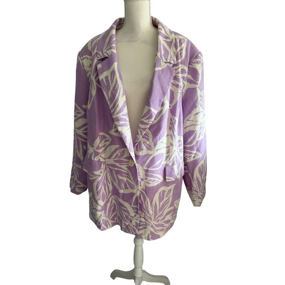 ELOQUII Purple White Floral Linen Blend Jacket Blazer Sz 26 - Picture 6 of 6